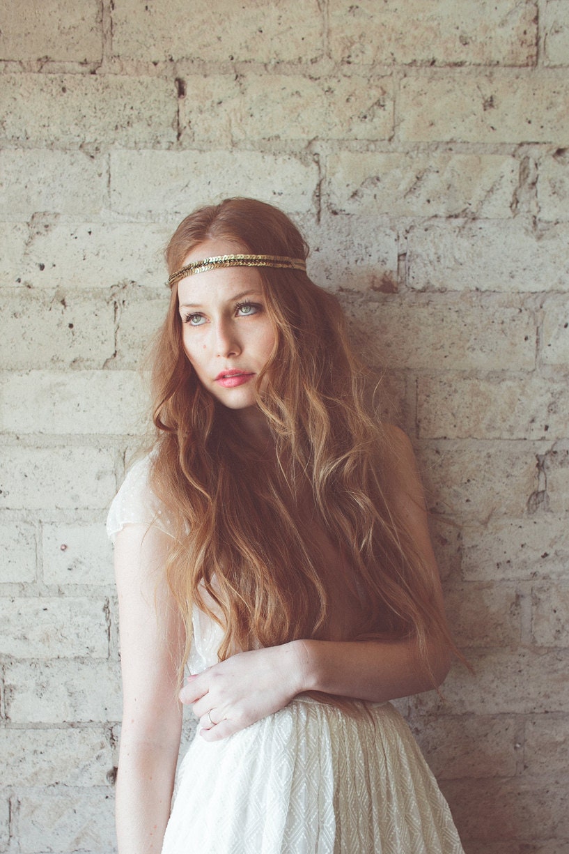 Gold sequin and black rhinestone ribbon headband- style 604