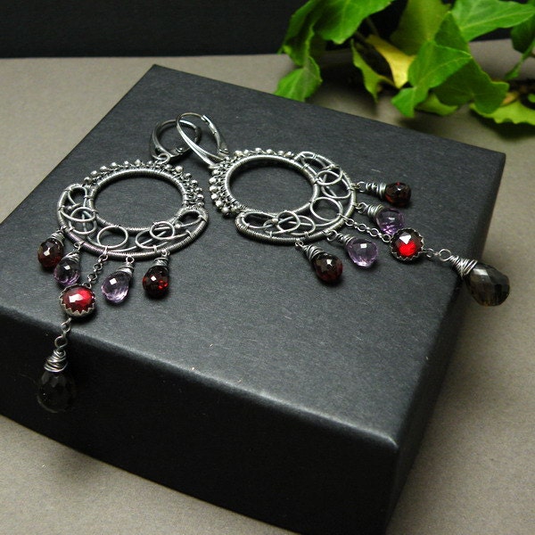 Wire wrap jewelry , silver dangle earring , gemstone fine jewelry , sterling metalwork earring , chandelier wire wrapped earring
