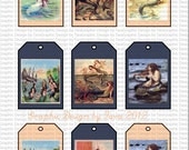 Antique and Vintage Mermaids Template Digital Image Sheet for Cards, Tags Personal and Commercial Use