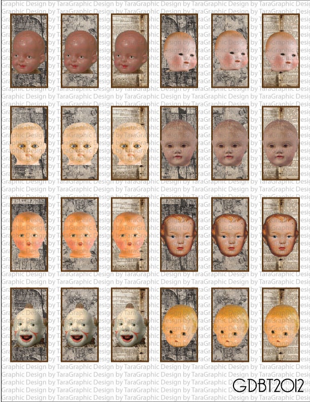 Antique Dolls Altered Art Digital Image Sheet for 1"x2" Domino Pendant Personal and Commercial Use