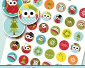 Christmas Owls Theme Printable 1 inch Circle Collage Sheet, 1-inch Bottle Cap Circles, Digital File Il_170x135