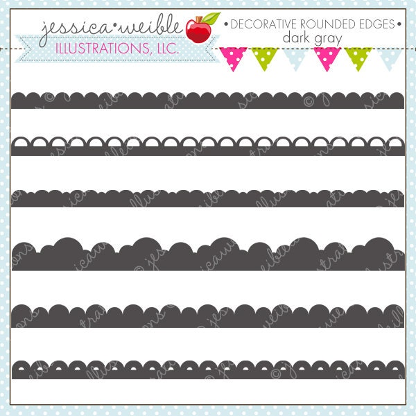 GRAY Decorative Rounded Border Edges - Cute Digital Clipart for Commercial and Personal Use, Scalloped Edges, Borders Il_170x135