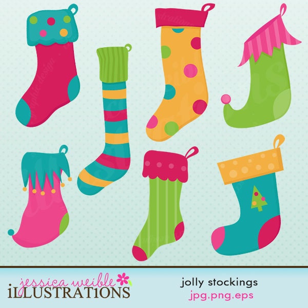 Jolly Stockings Cute Digital Clipart for Card Design, Scrapbooking, and Web Design Il_570xn