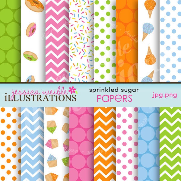 Sprinkled Sugar Cute Digital Papers for Card Design, Scrapbooking, and Web Design Il_570xn