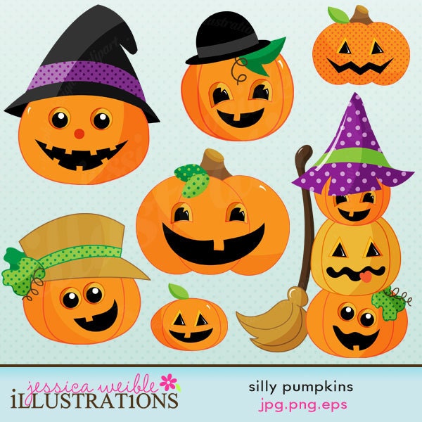 Silly Pumpkins Cute Digital Clipart for Card Design, Scrapbooking, and Web Design Il_570xn