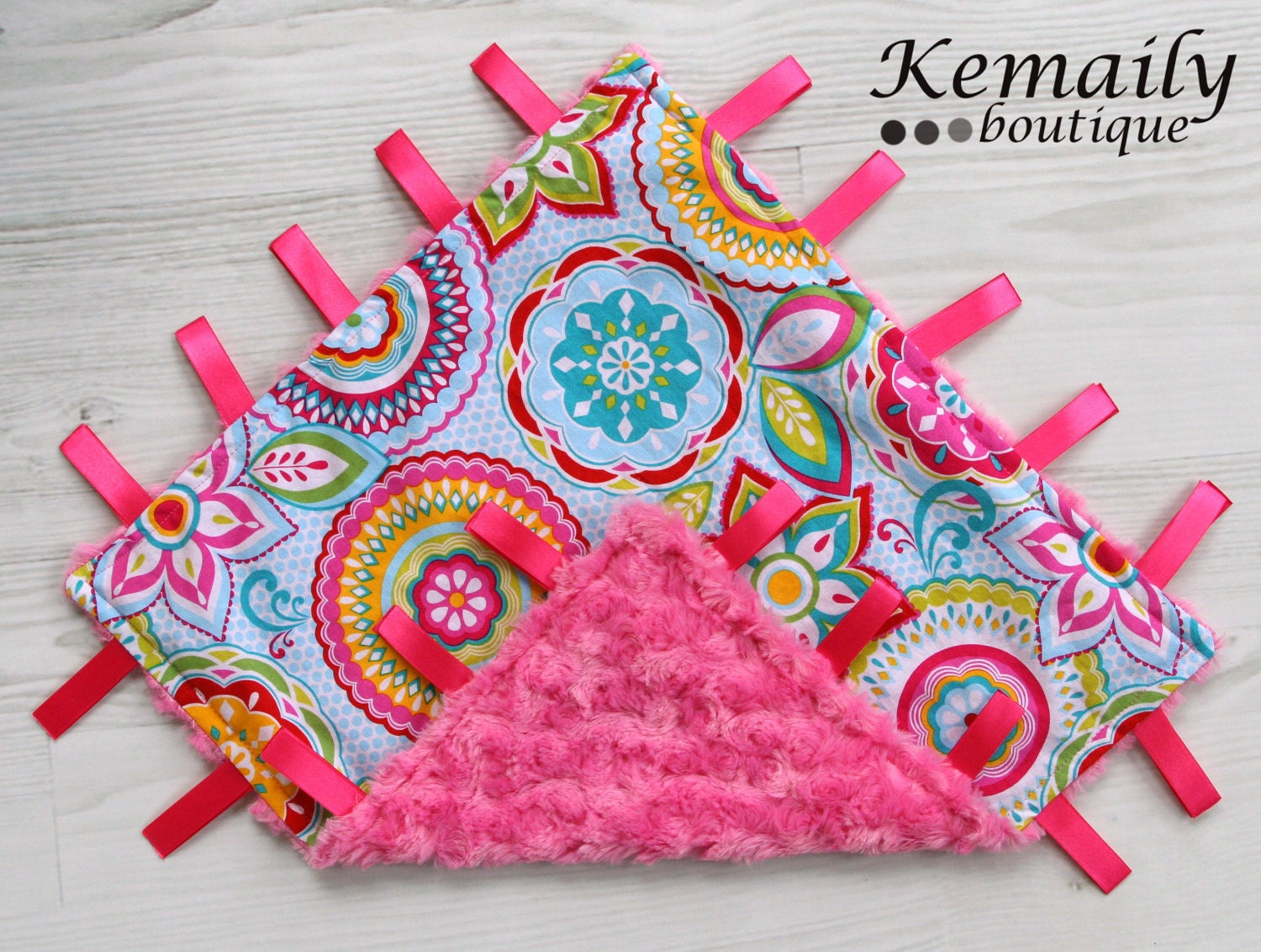 Blossoms of Fun Minky Tag Blanket From Kemaily