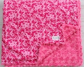 Pinkalicious Hot Pink Damask Minky Rosette Adult Throw Blanket 40x72 From Kemaily