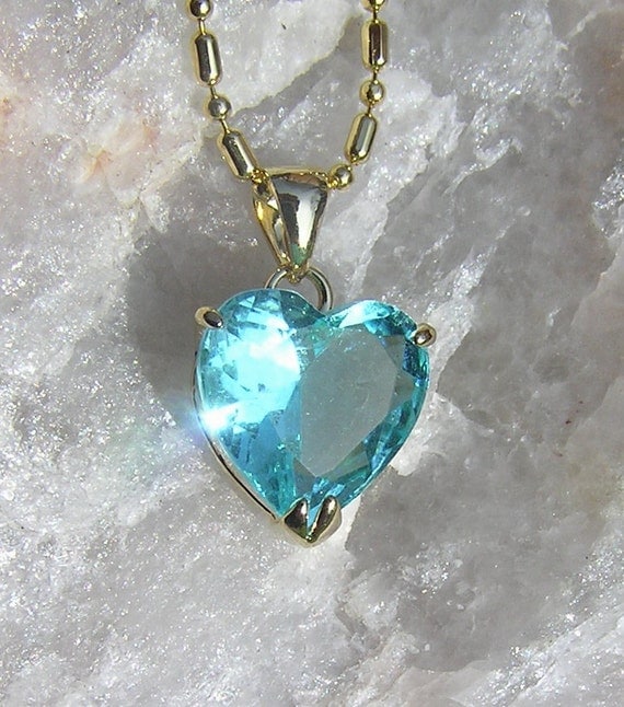 Swiss Blue Topaz Solitaire Heart Pendant - Vintage