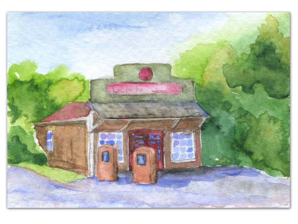 General Store Watercolor ACEO Giclee Fine Art Print