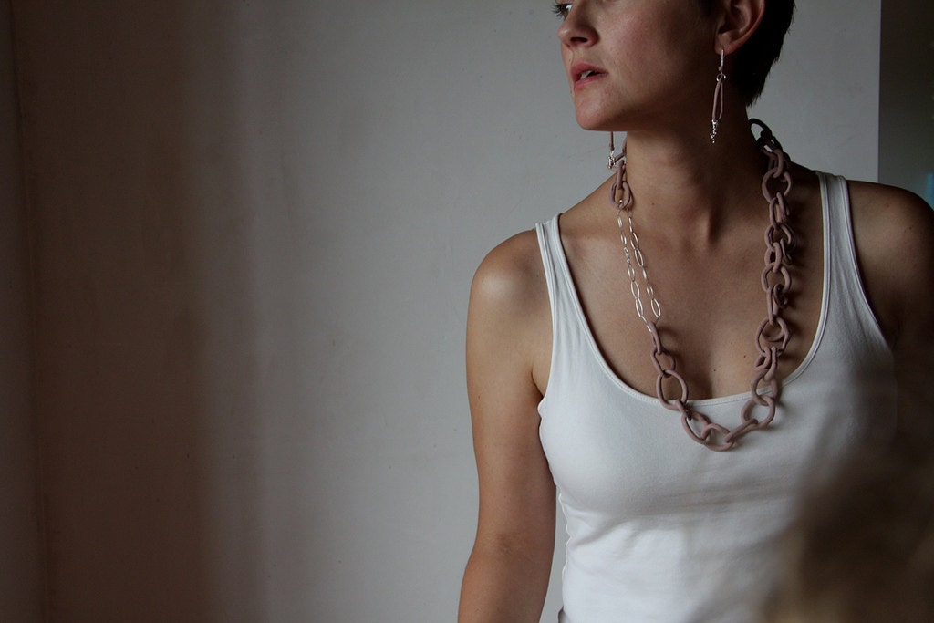 Bubbles form chains - long ceramic necklace - ooak