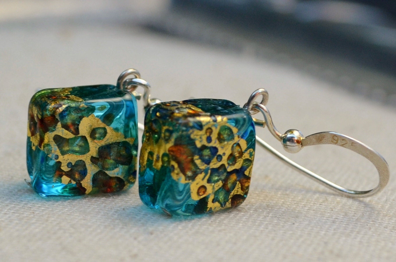 Venetian glass bead earrings by Dolce Beada ,harlequin earrings, gold foil earrings, Italian glass jewelry, diamond shape colorful earrings