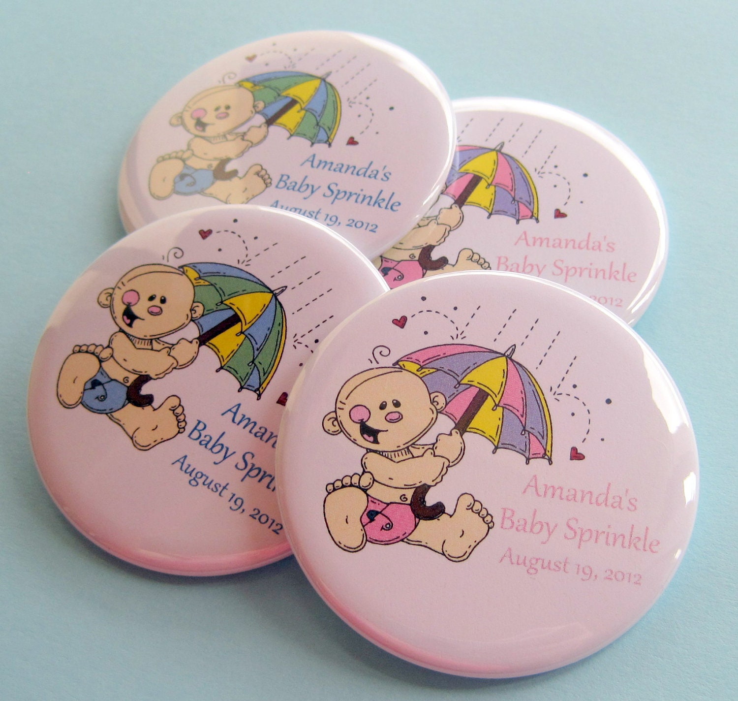 Baby Sprinkle Favors - Personalized 2.25 Inch Button Magnets - 20 Magnets