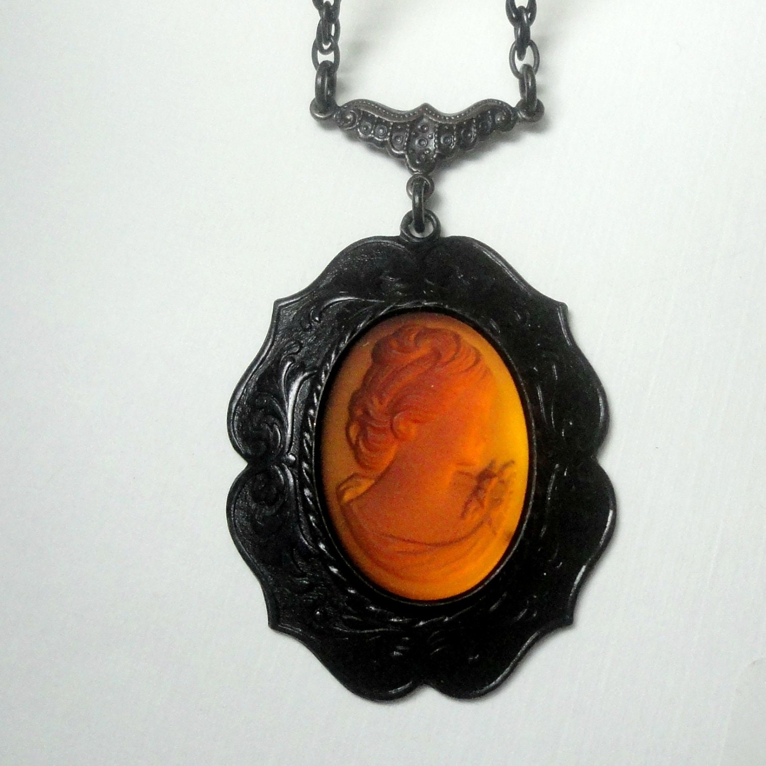 Victorian Gothic Jewelry Cameo Pendant Necklace Statement Necklace Jewelry Cameo Victorian Cameo Necklace - Amber