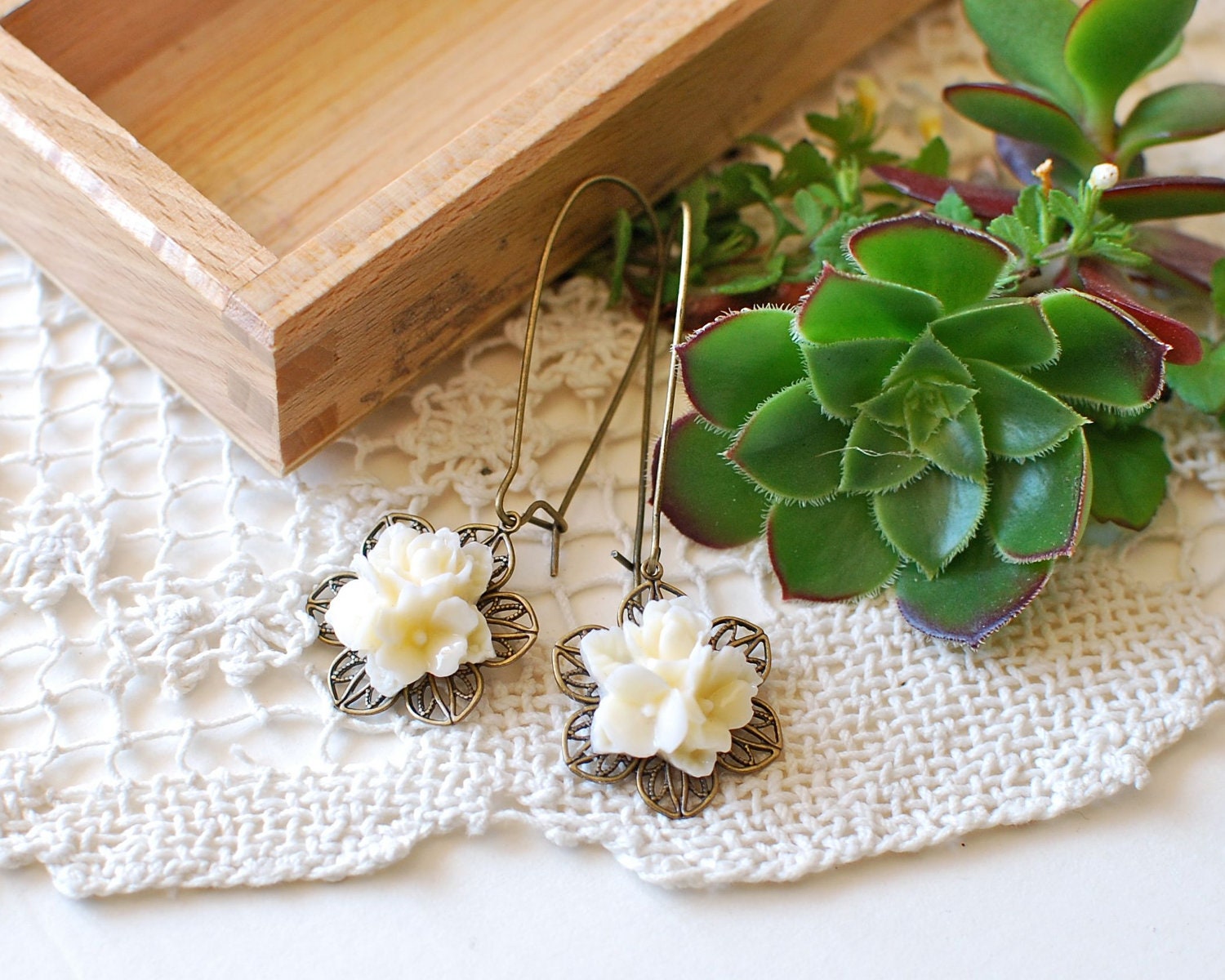 Ivory Flower Dangle Earrings