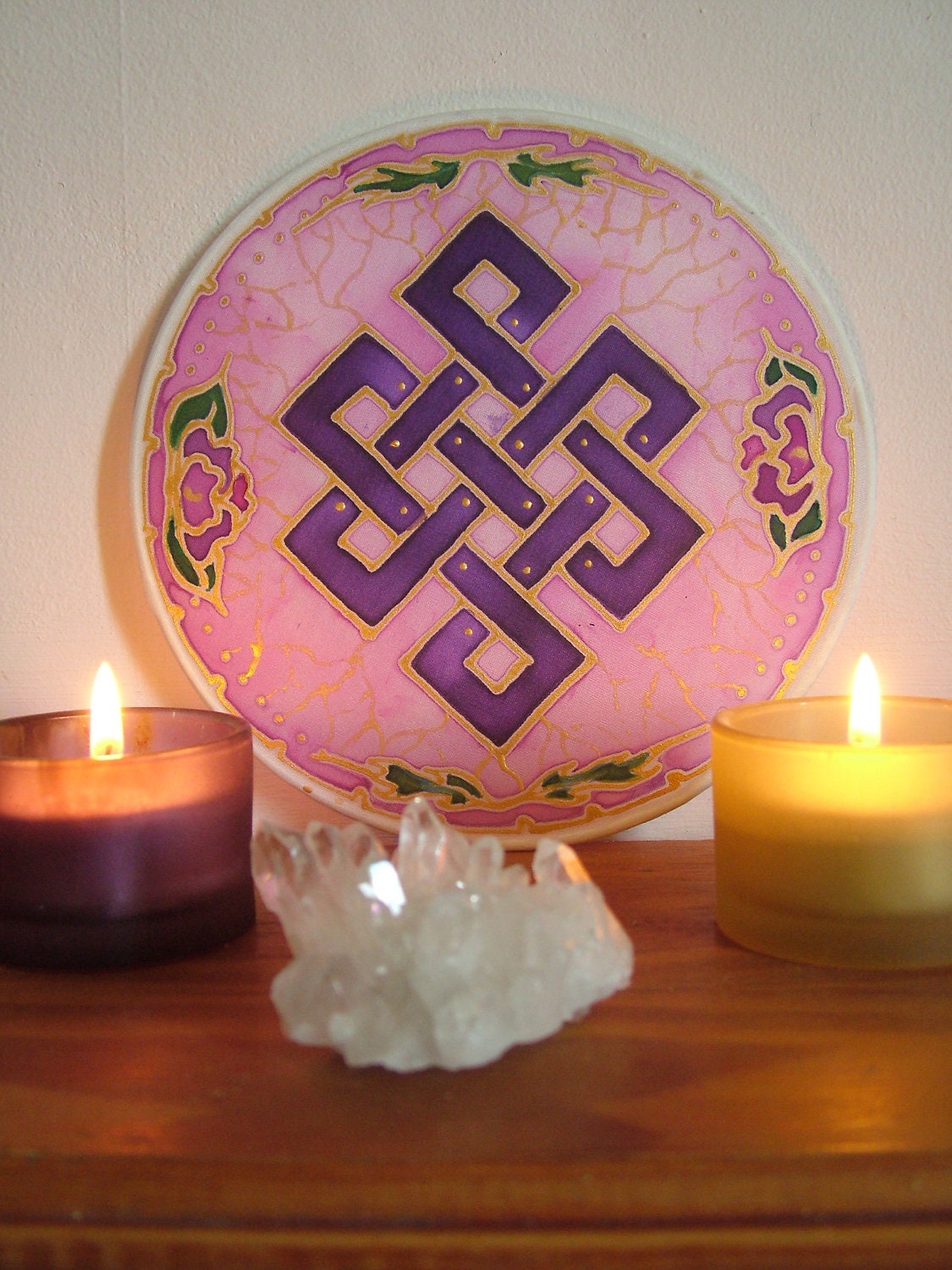 Auspicious Endless Knot Tibetan Infinity Silk Suncatcher Window Picture Fiona Stolze