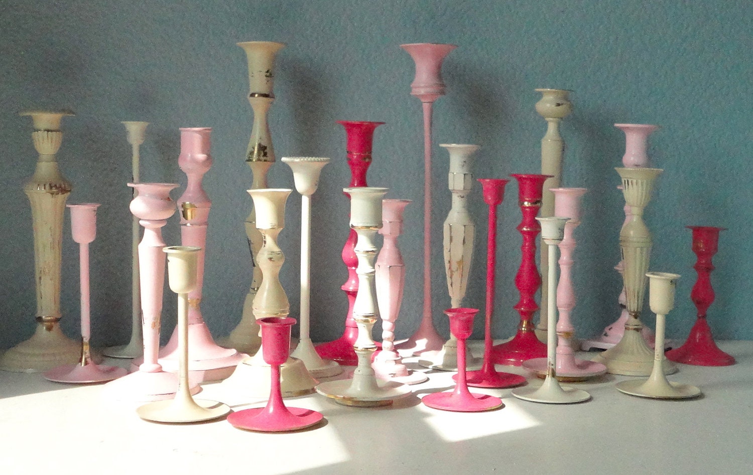 Shabby Chic Wedding Centerpieces: Painted Brass Candlesticks in Your Custom Colors