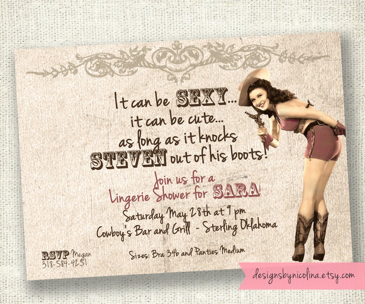 Country Cutie- Vintage Pin Up Lingerie Shower PRINTABLE Invitation