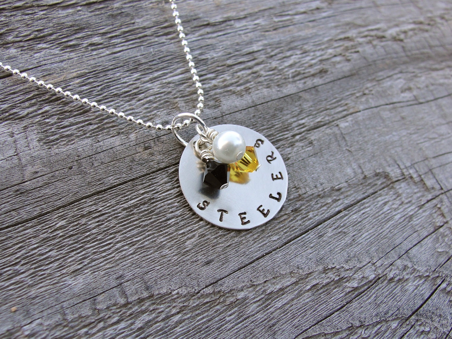 Go Steelers Hand Stamped Metal Necklace