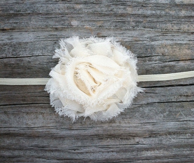 Ivory Shabby Chic Chiffon Flower Headband - Baby Headbands - Newborn Headbands.. Free Shipping Promo