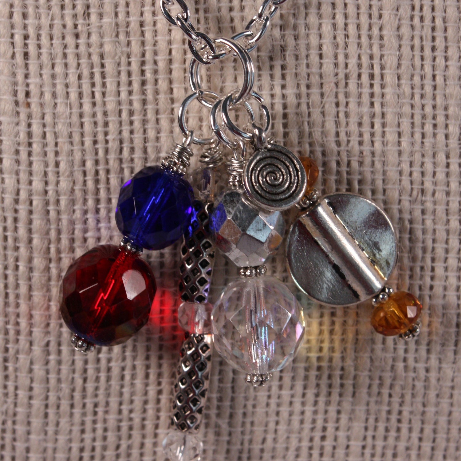 Cluster Necklace - Czech Glass Beads and Pewter Charm, 18 inches