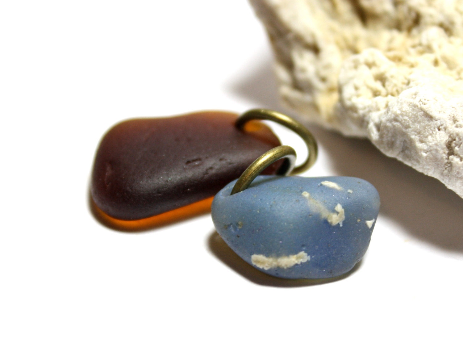 Sea Glass Jewelry Beads- Natural Blue Slag Seaglass Pendants- Bluestone Beading Supplies by Allybeans