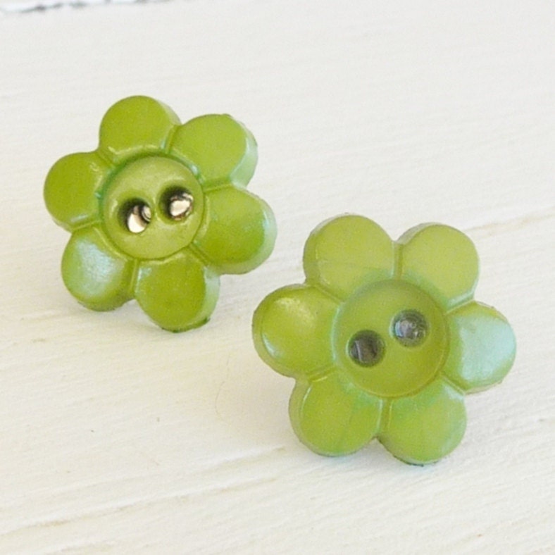 Olive Green Flower Studs on Titanium Posts for Sensitive Ears Nickel Free Earrings for Girls Hypoallergenic Kids Earrings -Cute as a Button