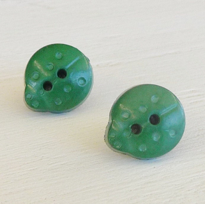 Green Ladybug Studs on Titanium Posts for Sensitive Ears, Nickel Free Earrings for Girls, Hypoallergenic Kids Earrings - Cute as a Button
