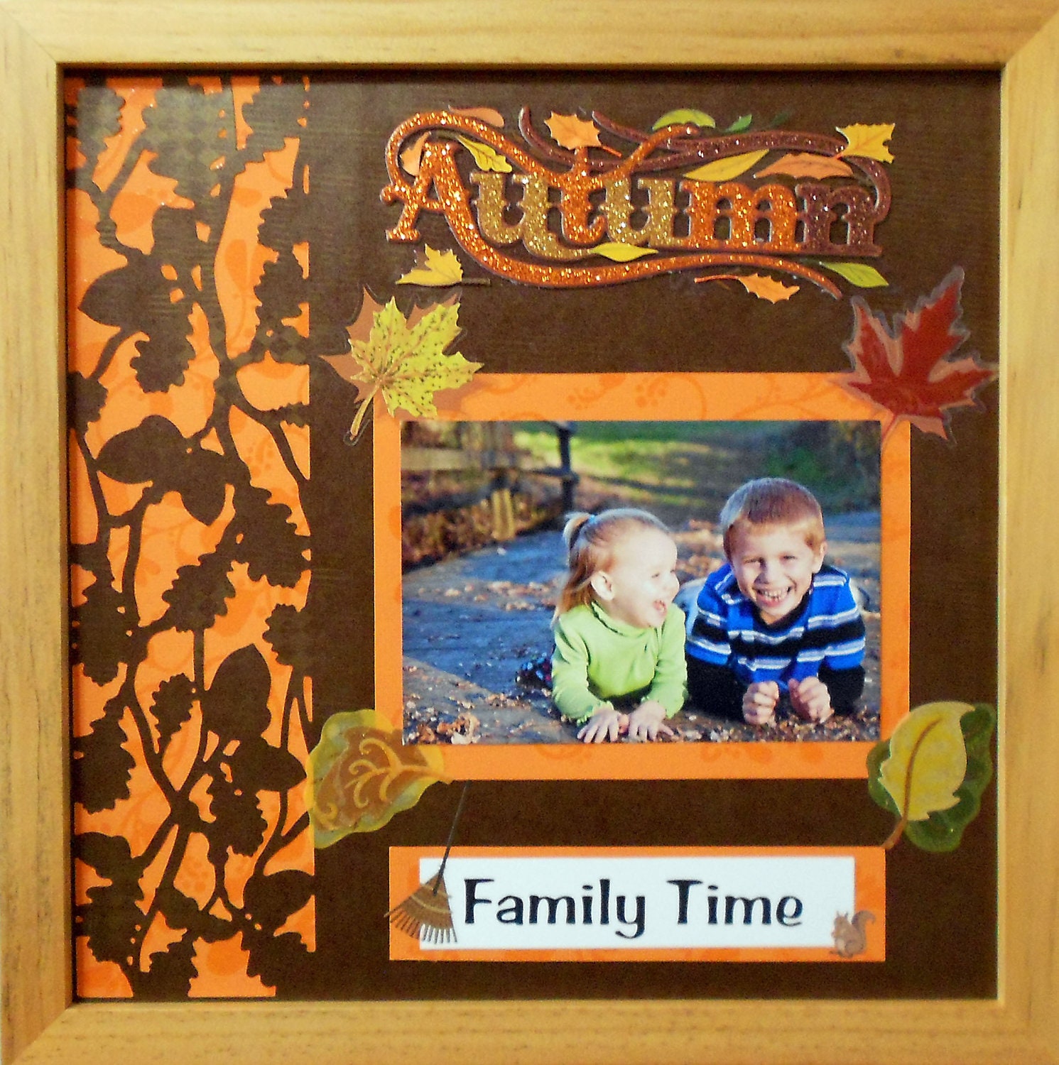 FALL FAMILY TIME Autumn Memory Album Page (Natural Veneer Shadow Box Frame Sold Separately)