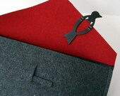 Charcoal and Red Felt Envelope Clutch with Blackbird Clothespin Clasp