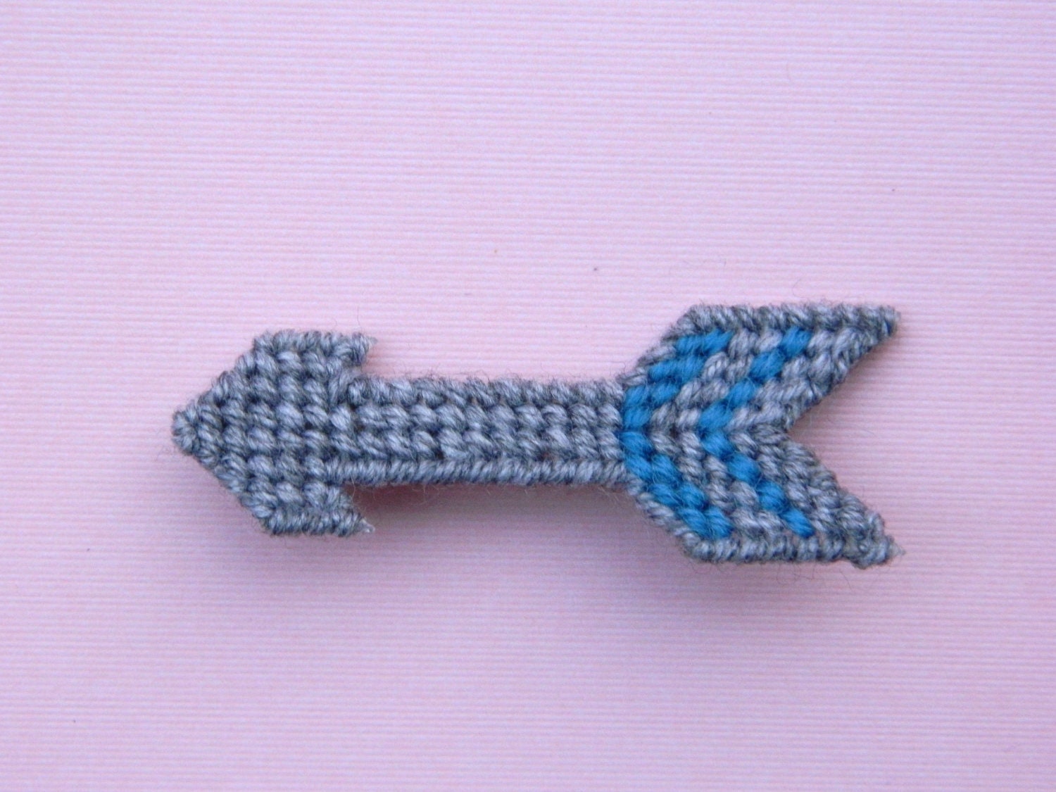 Arrow Brooch Pin, blue and gray pin, tapestry brooch