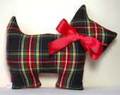 Plush Scottie Dog in Black Tartan Plaid Nursery Decor Stuffed Pillow