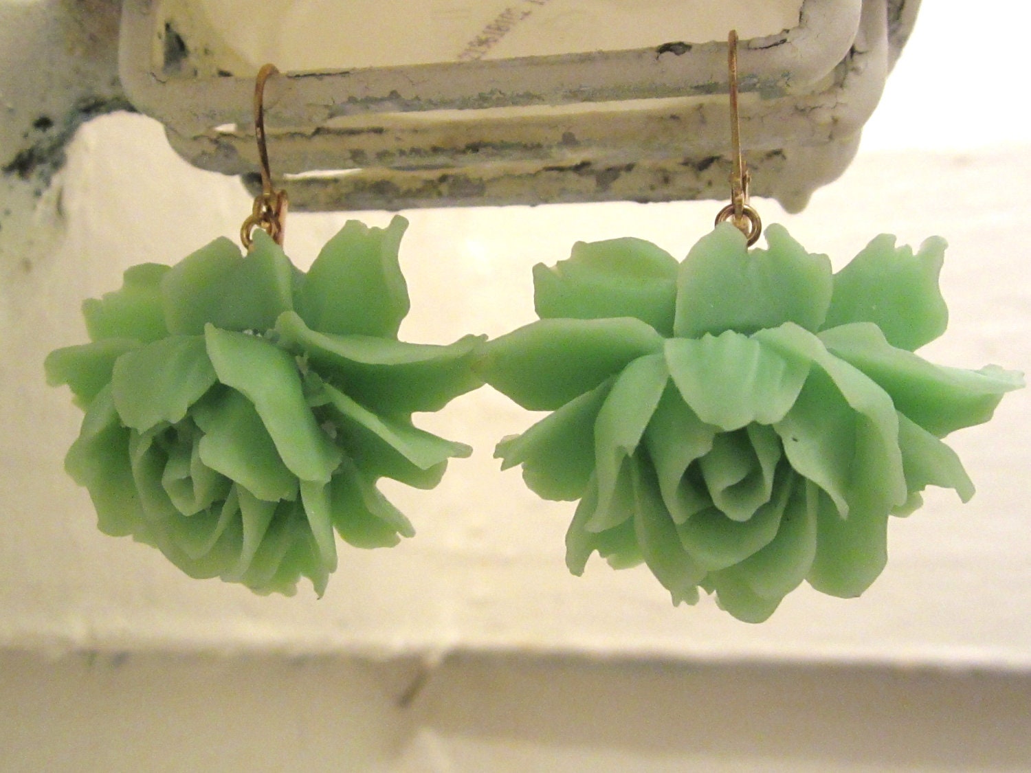 Sexy Large Mint Apple Green Resin Flower Earrings