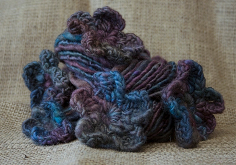 Flower Power Handspun Crocheted British Bluefaced Leicester Wool Art Yarn - 64Mtrs 70Yds