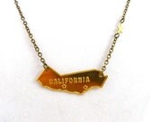 Vintage California Necklace, CA State and Star Necklace, San Francisco, Los Angeles,  Handmade Jewelry