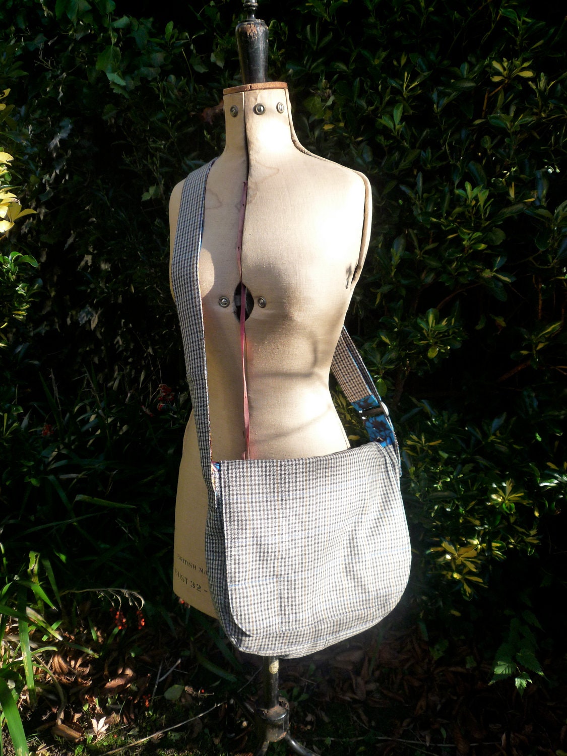 Upcycled Tweed and Cotton messenger bag