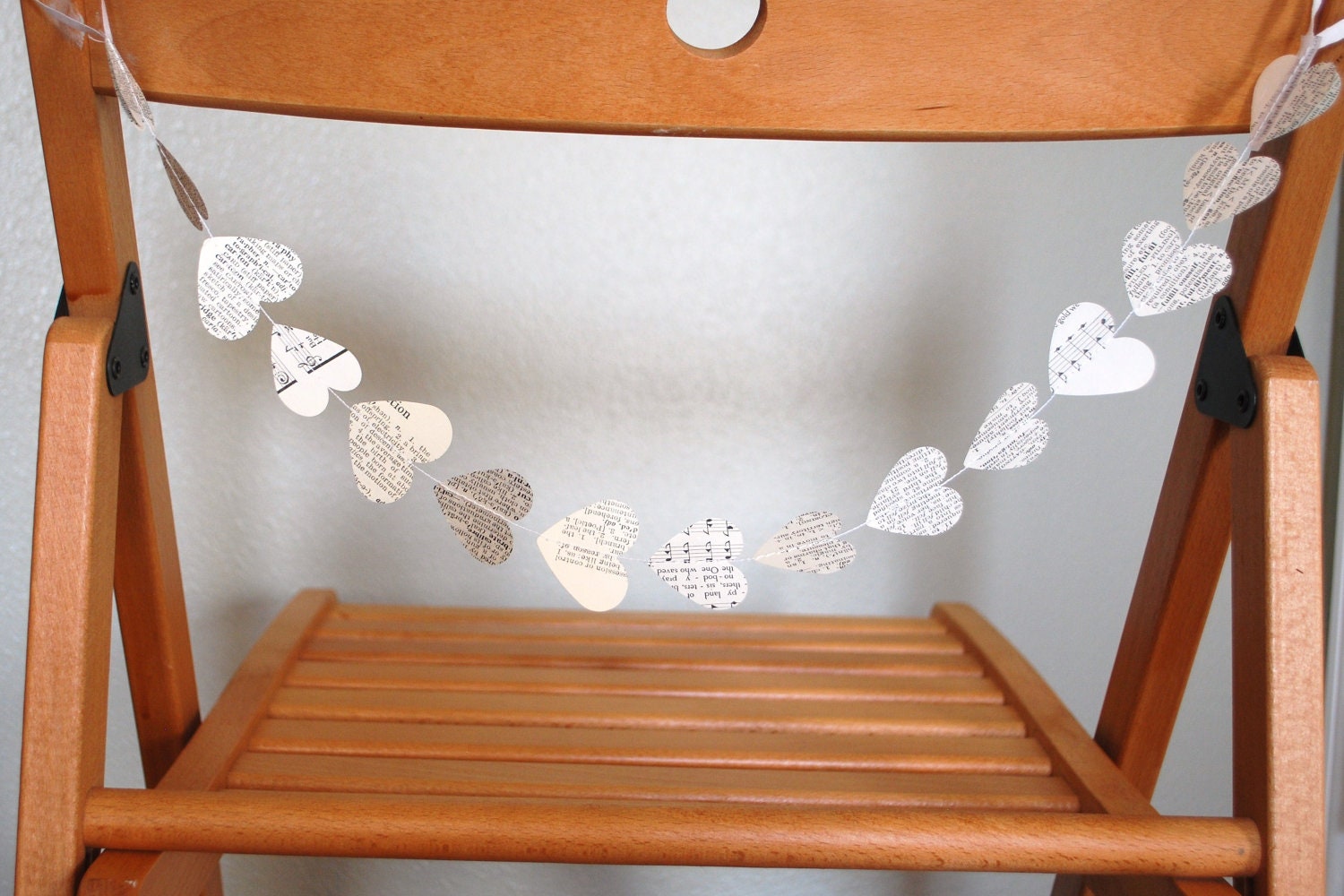 Chair Garland - romantic vintage book and music hearts