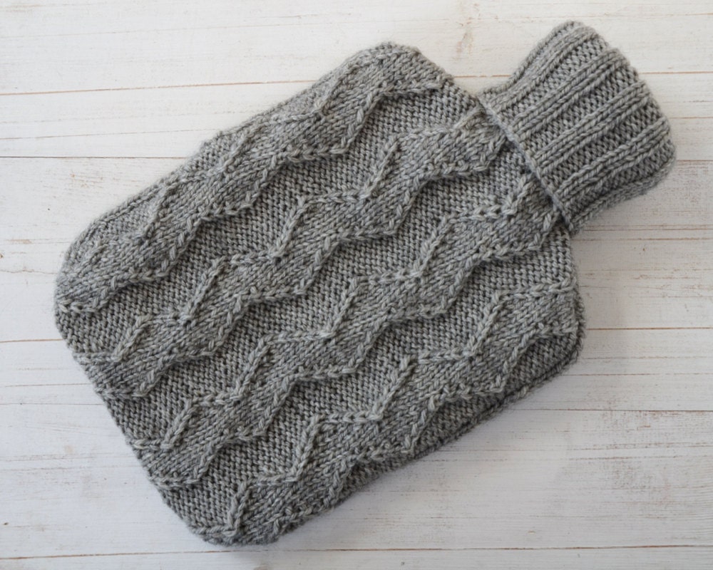 Knitted Hot water bottle Cover in Grey Marl Zig-Zag