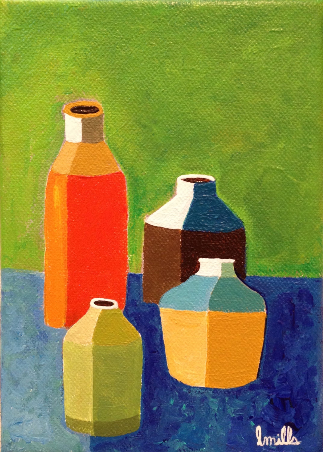 5x7 Painted Pottery Color Block No 1-Frame Included- original mod colorful still life small painting