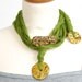 Skinny scarf lariat fiber necklace scarf necklace cotton ceramic long green brown vegan ooak ceramic beads curationnation therougett