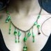 Antique Bronze and Green Glass with Wings ... Necklace and Earrings Absinthe Jewelry Set