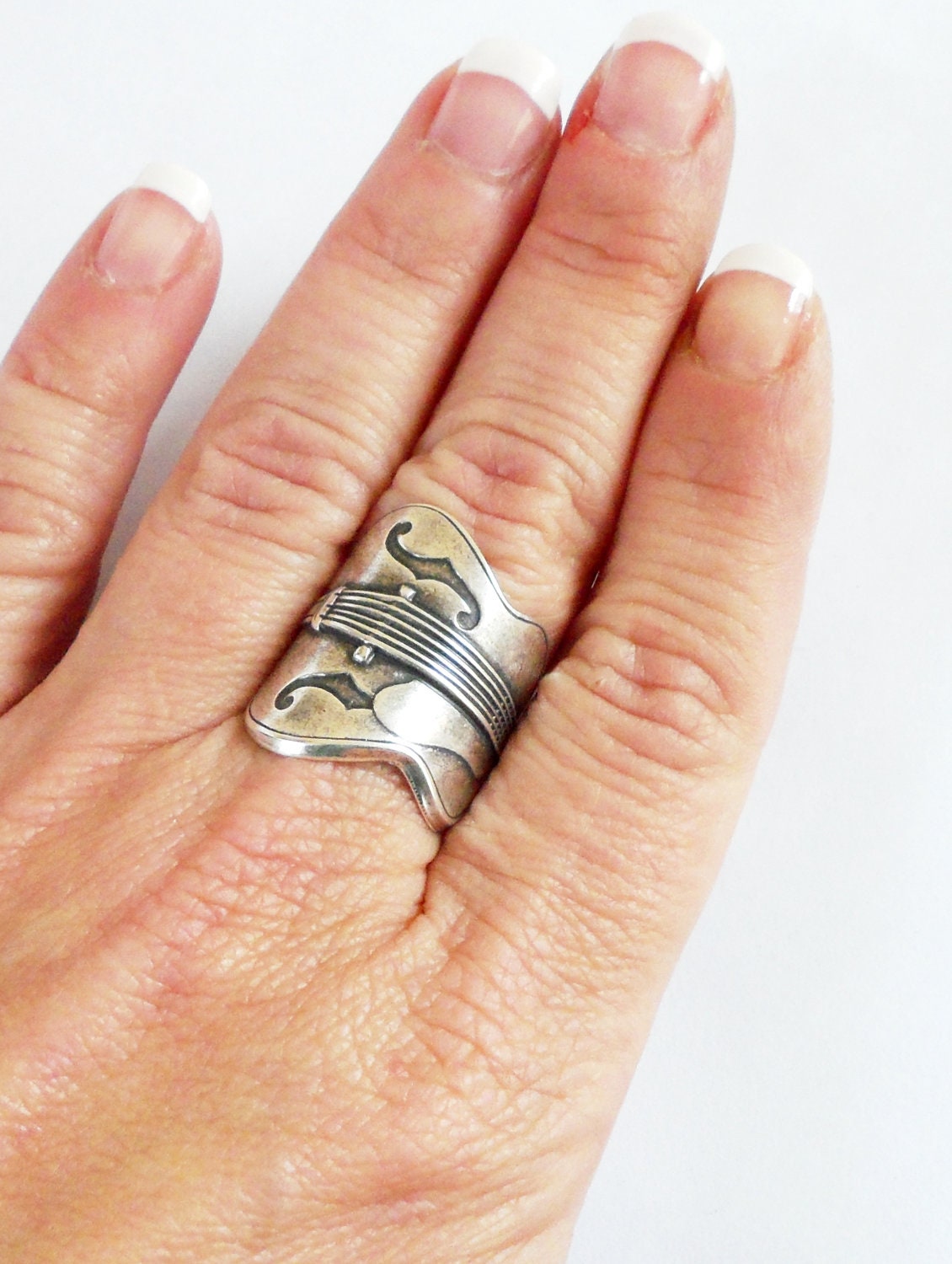 Steampunk Guitar Ring- Sterling Silver Finish
