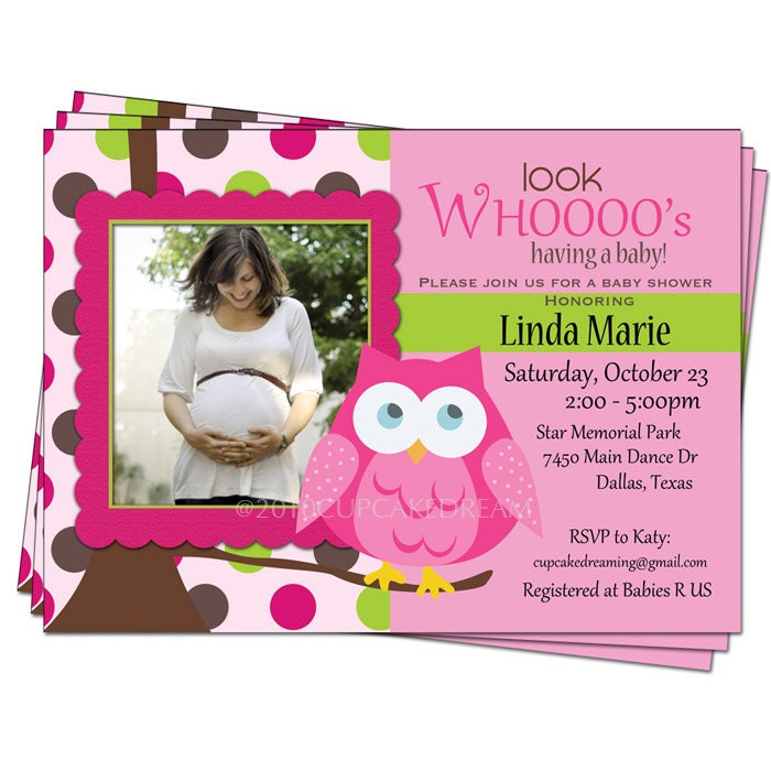 Owl Invitations Baby Shower Pink Polka Dot Printable Digital Party