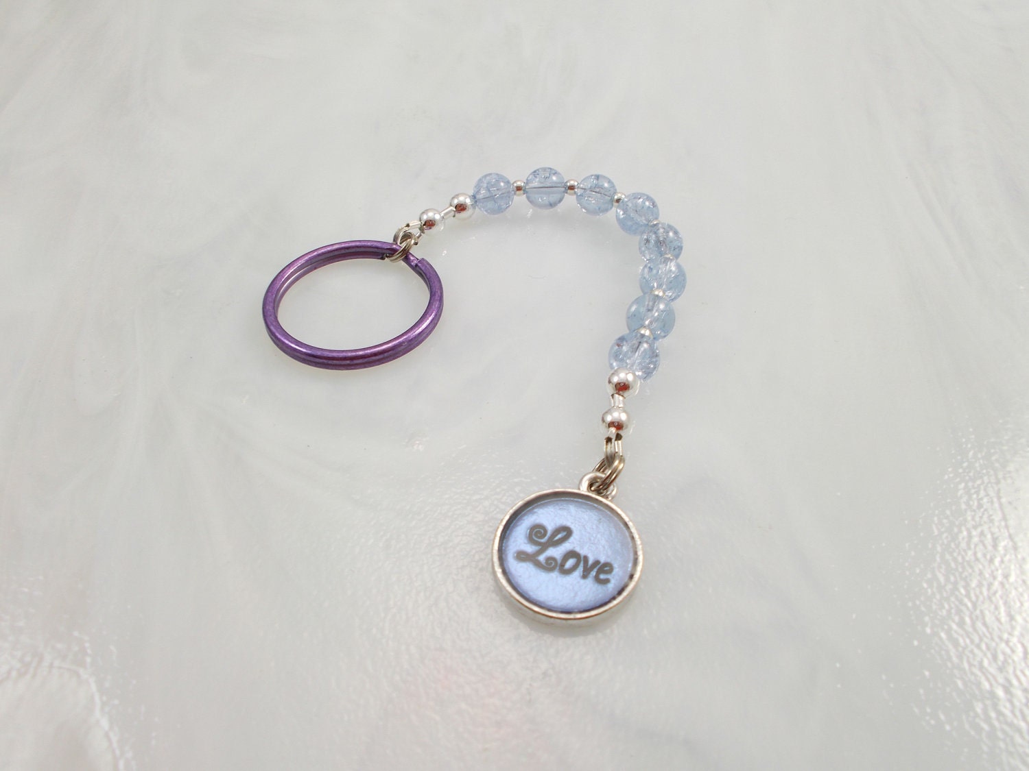 Purple Bead Keychain Dangle Glass Beads Key Chain Key Ring