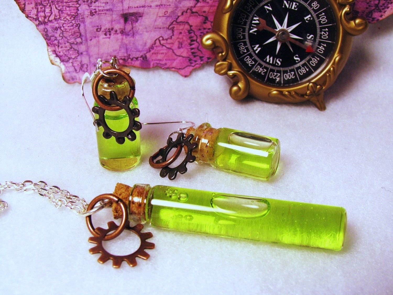 Steampunk Absinthe Vial Jewelry Set... Necklace and Earrings