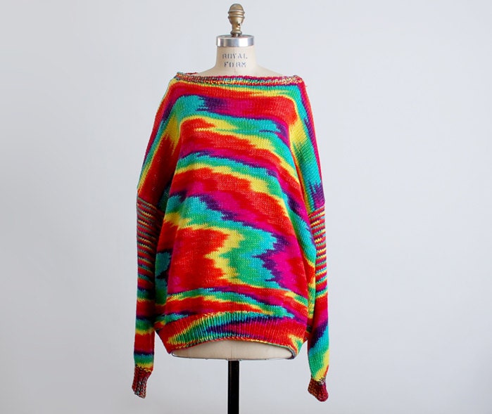 Vintage 80s Rainbow Dyed Knit Sweater