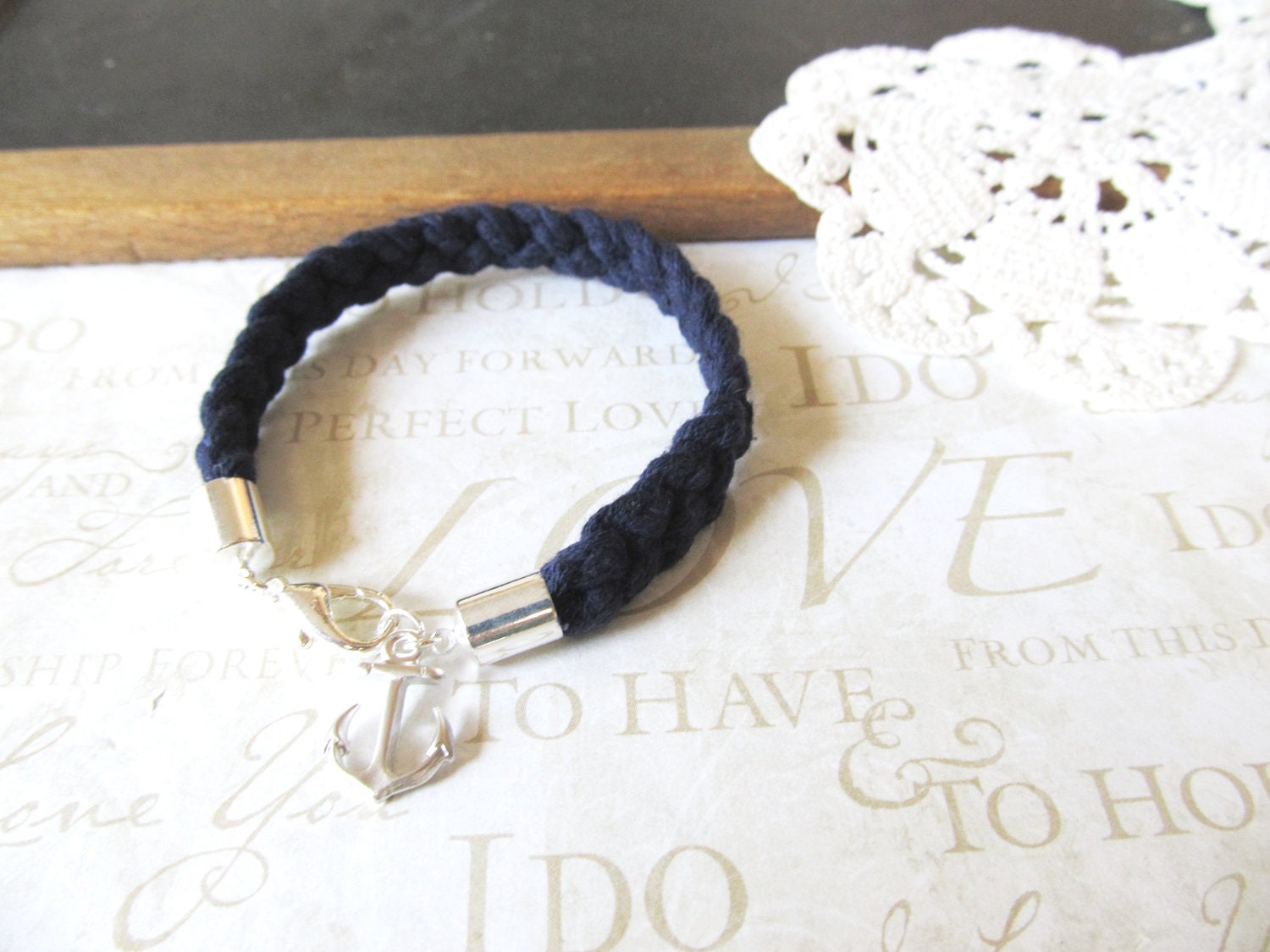 KNOTTY v.9 braided nautical rope bracelet with anchor charm in navy (gold or silver) LIMITED EDITION