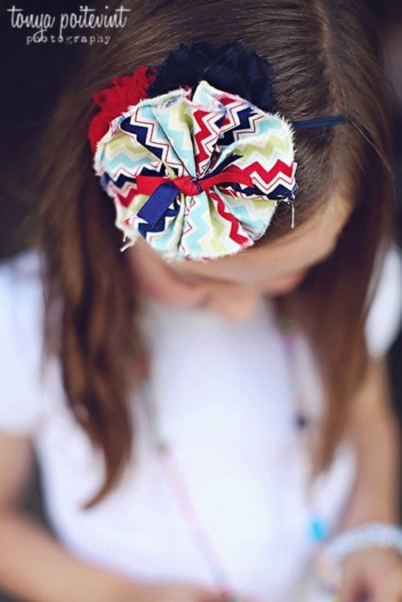 Pop Rocket -  bright and funky chevron ruffle and chiffon flower headband