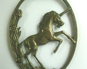 UNICORN Oval Wall Hanging Looks to be Brass Gorgeous Inspirational FREE SHIPPING Vintage