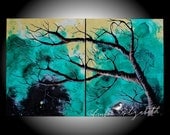 Large Original Painting The Jade Tree 32 x 20 Acrylic on Canvas Art Amber Elizabeth Lamoreaux Green Sky Modern Contemporary Landscape
