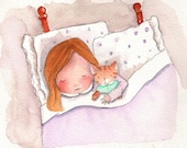 Nursery Decor - Childrens Art - Now I Lay Me Down To Sleep - Orginal Watercolor Illustration